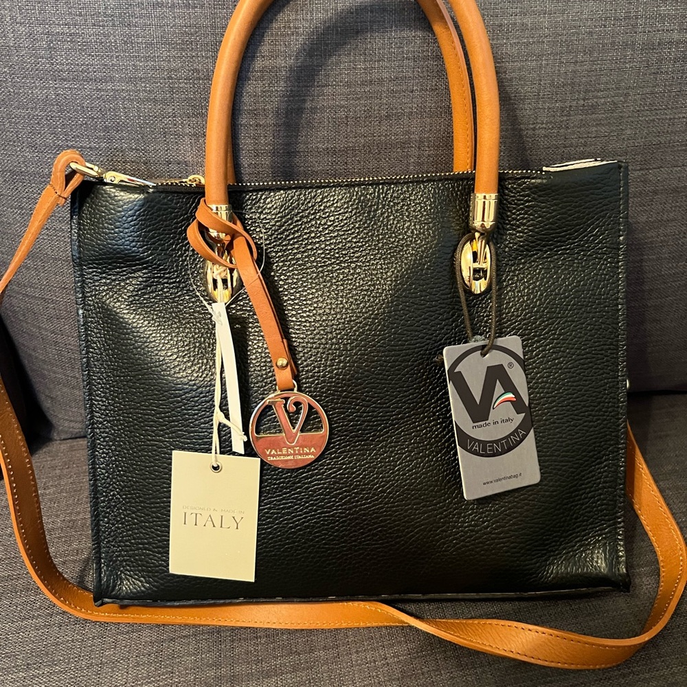 NWT VALENTINA LEATHER SATCHEL TOTE BAG PURSE - Picture 10 of 10